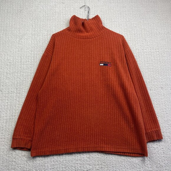 VTG Tommy Hilfiger Orange Fleece Pullover Sweatshirt Men L Mock Neck Canada Made - Picture 1 of 13